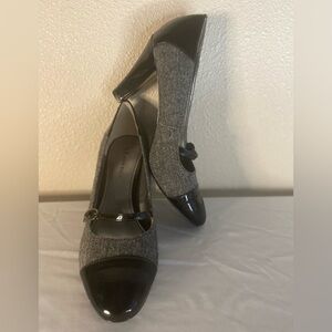 AK Anne Klein~Tweed & Patent Faux Leather~Block Heel~Mary Jane Heels~Size 8M
